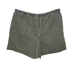 Vintage L.L.Bean Womens XL Green Elastic Waist Cotton Shorts Drawstring Pockets